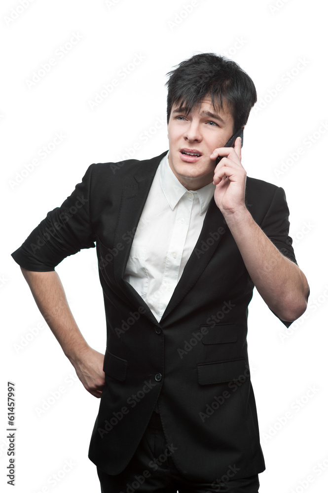 happy smiling businessman talking on cell phone happy smiling businessman talking on cell phone