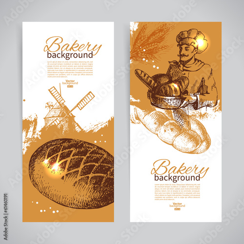Set of bakery sketch banners. Vintage hand drawn illustrations