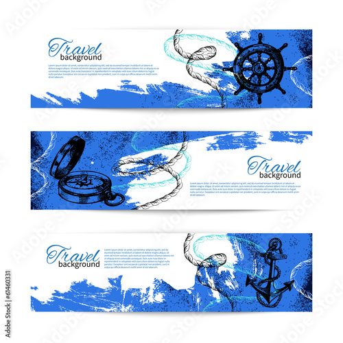 Set of travel vintage banners. Sea nautical design