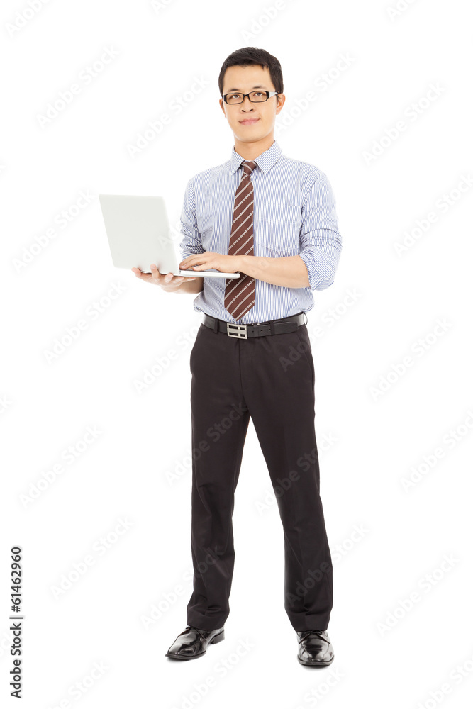 professional computer engineer standing and holding the laptop