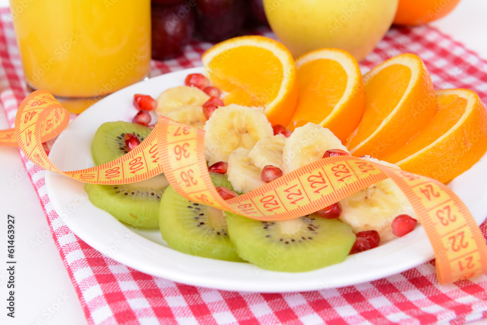 Sweet fresh fruits on plate on table close-up Sweet fresh fruits on plate on table close-up