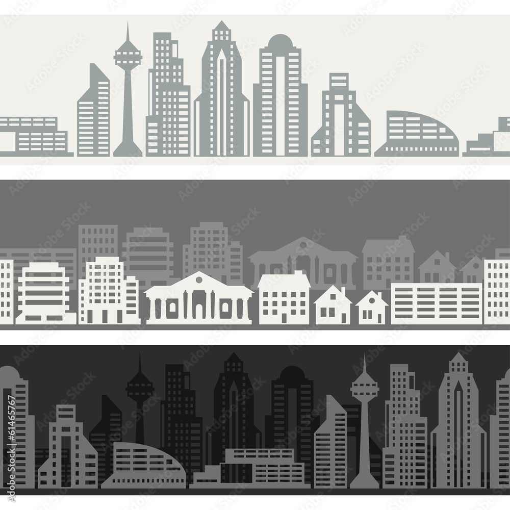 Fototapeta premium Cityscape seamless horizontal banners with buildings.