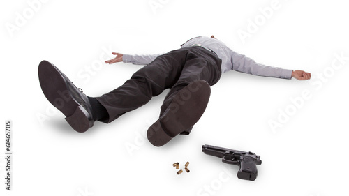 Businessman lying dead in the floor