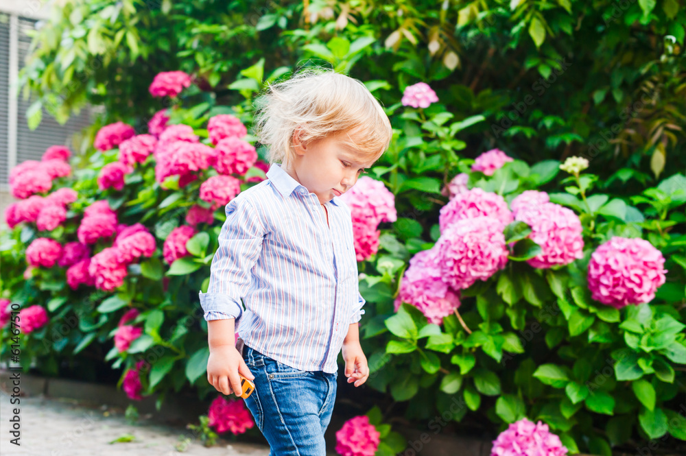 Summer portrait of a sad toddler boy Summer portrait of a sad toddler boy
