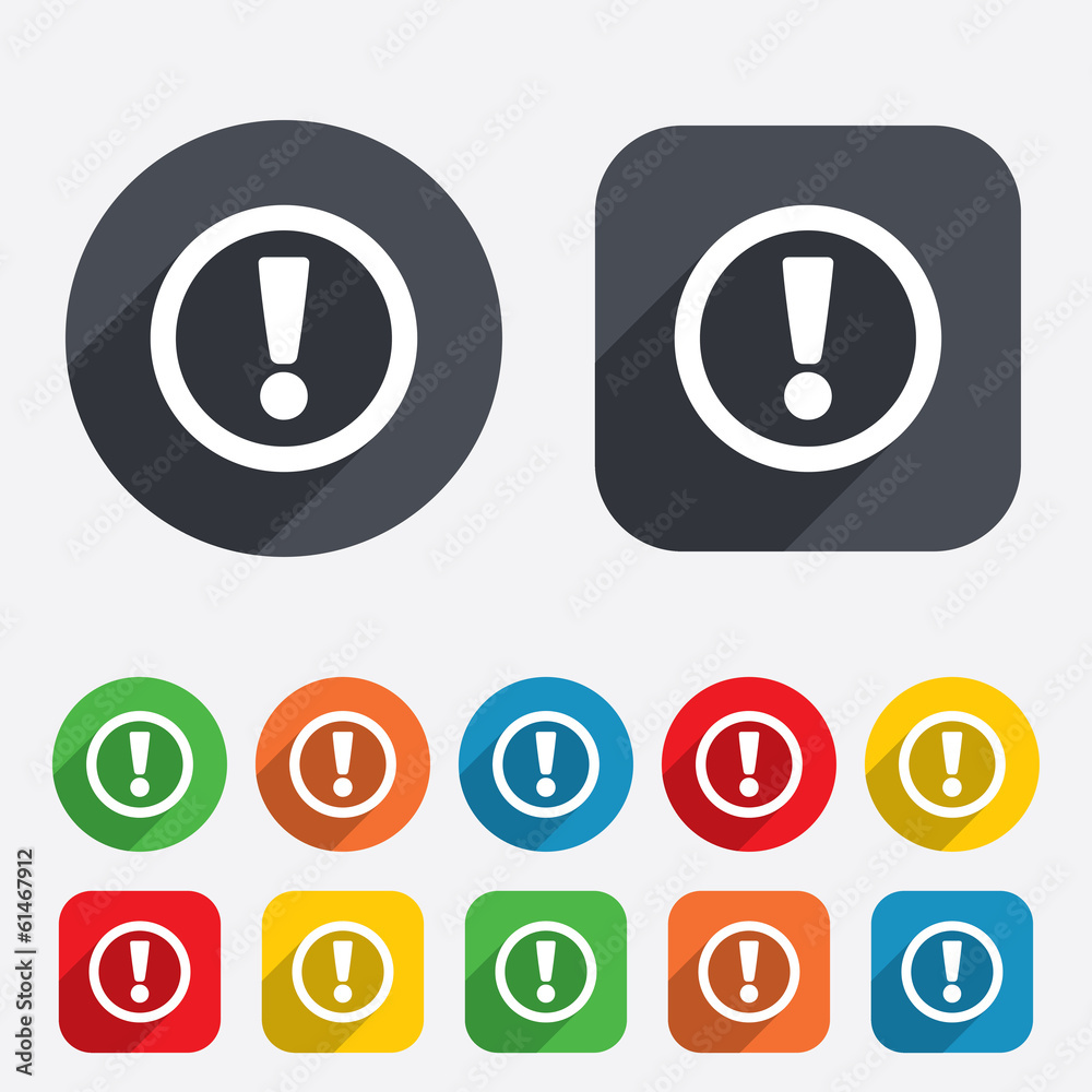 Attention sign icon. Exclamation mark. Attention sign icon. Exclamation mark.