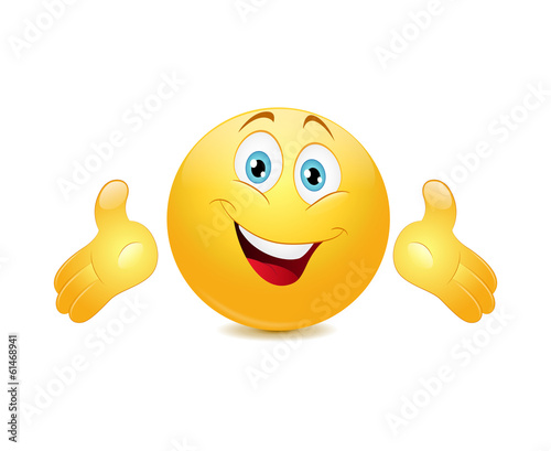 Emoticon presenting with his hands