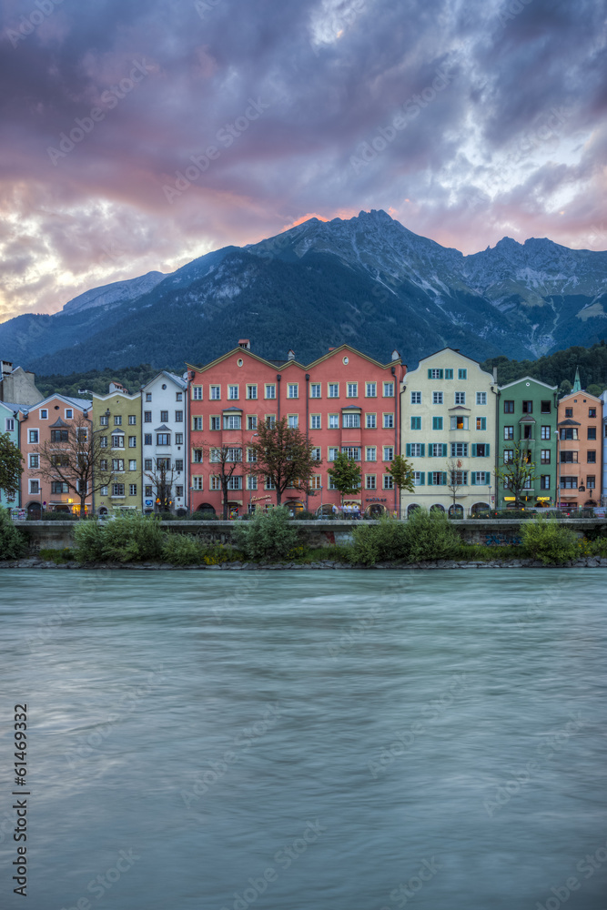 Inn river on its way through Innsbruck, Austria.
