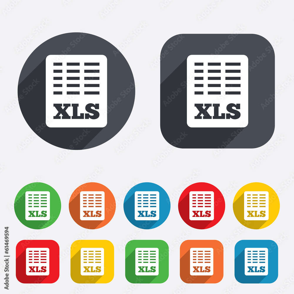 Excel file document icon. Download xls button. Excel file document icon. Download xls button.