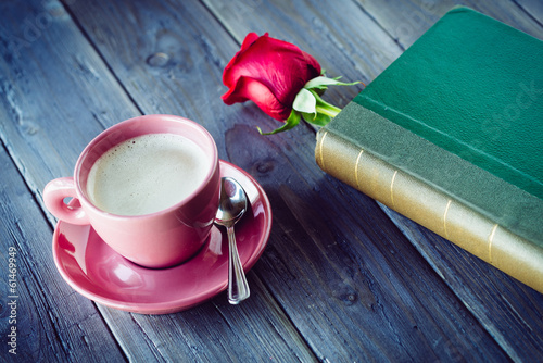 Waiting for romantic dating with rose and book