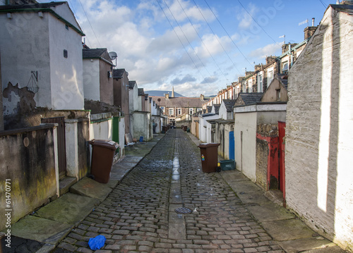 cobbled street of terraced houses photo