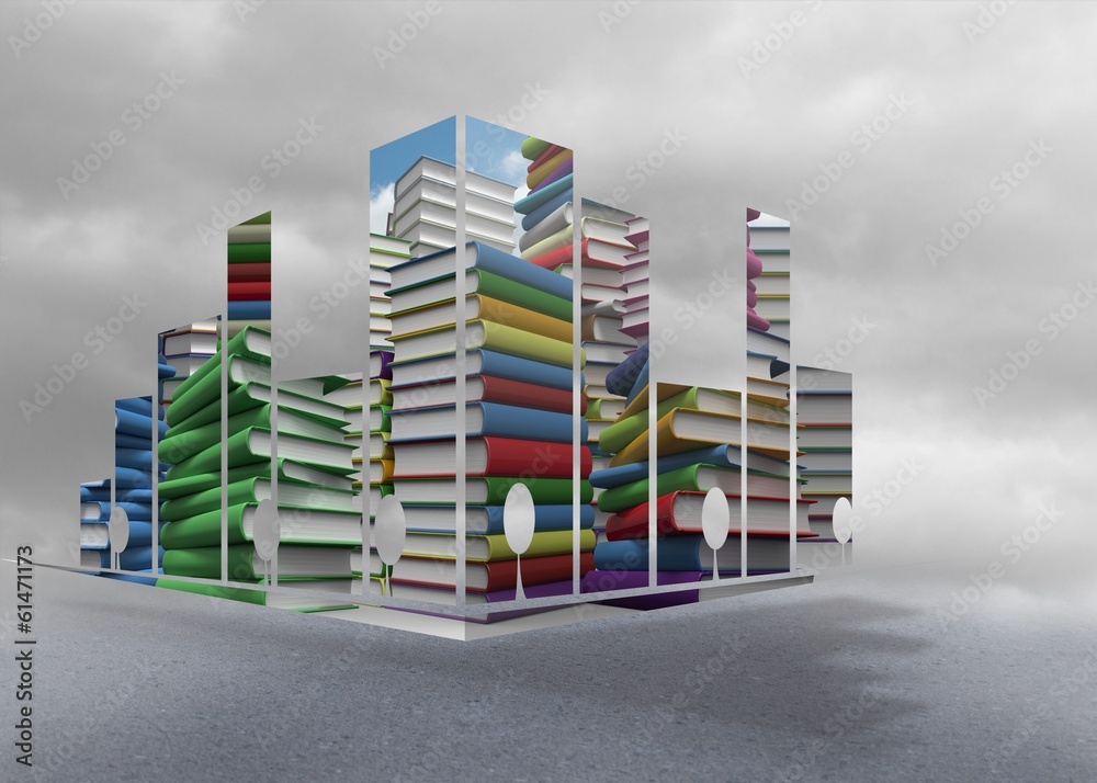 Composite image of piles of books on abstract screen Composite image of piles of books on abstract screen