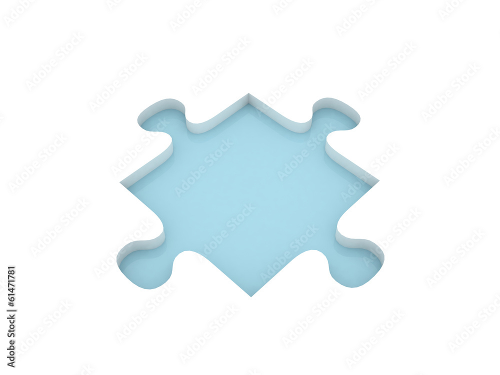 3d render Jigsaw puzzle with blank white pieces and missing blue 3d render Jigsaw puzzle with blank white pieces and missing blue