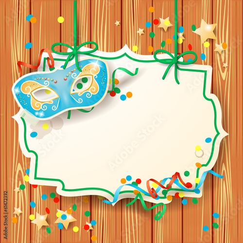 Carnival background with mask and label