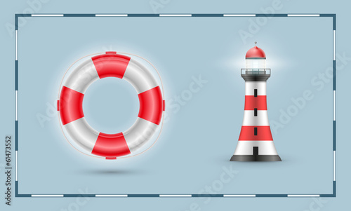 Life buoy and lighthouse
