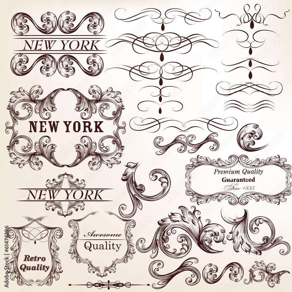 Fototapeta premium Set of vector decorative elements in vintage style