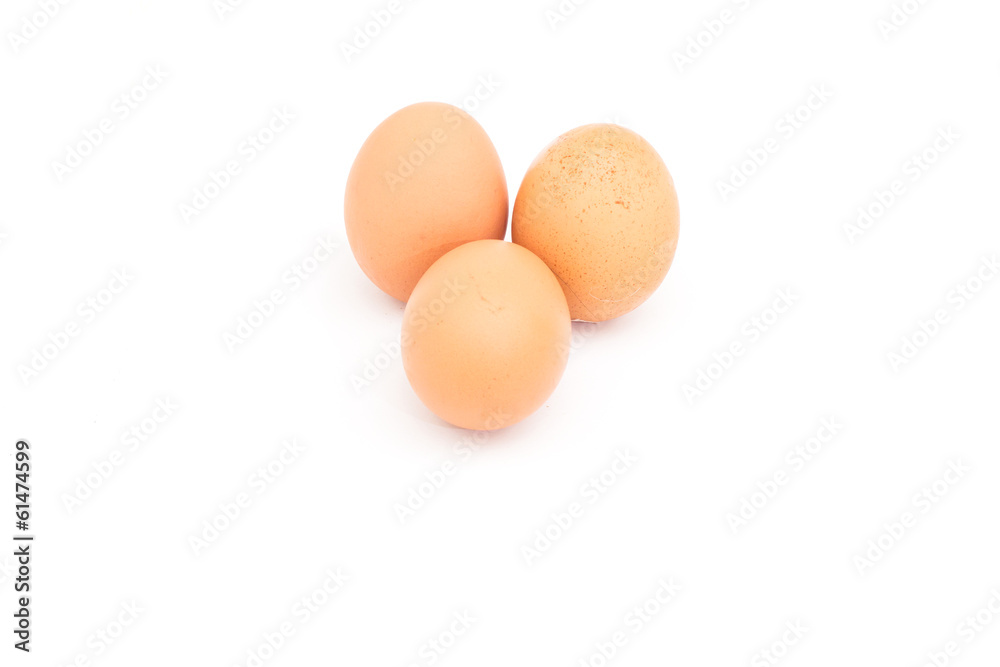 Three eggs are isolated on a white background Three eggs are isolated on a white background