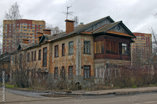 Russia , Moscow region. Old wooden two-storey house