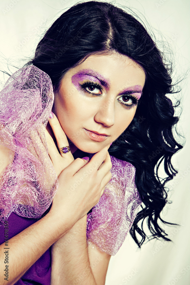 Naklejka premium Beautiful girl with extreme violet make-up