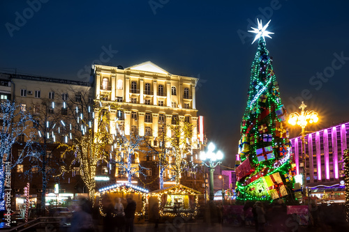 Night illumination of Moscow streets on Christmas and New Year