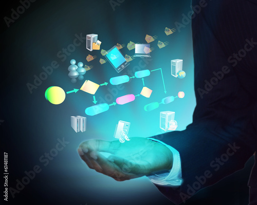 Business process in Business man hand