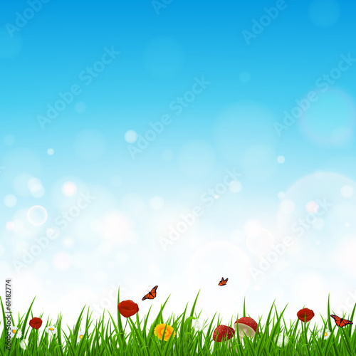 Vector Illustration of a Landscape with Grass and Flowers © Ramona Kaulitzki