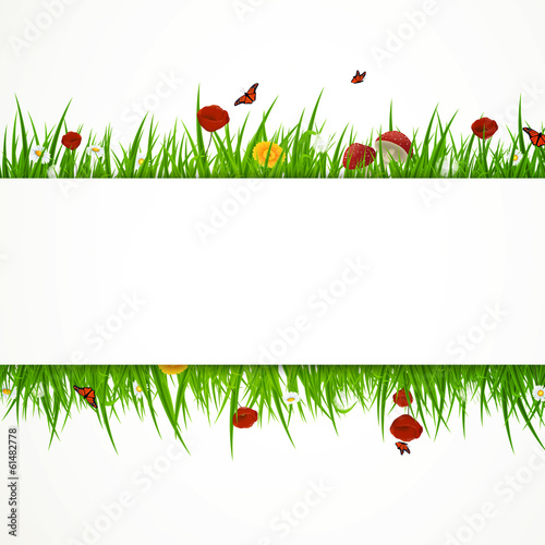 Vector Background with Grass and Flowers
