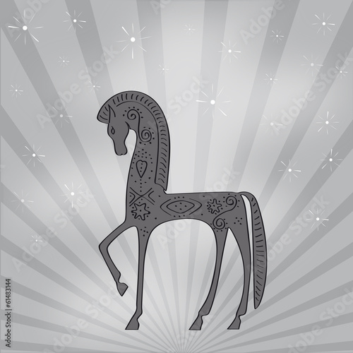 cheval style étrusque gris