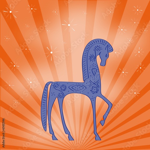 cheval style étrusque au pas