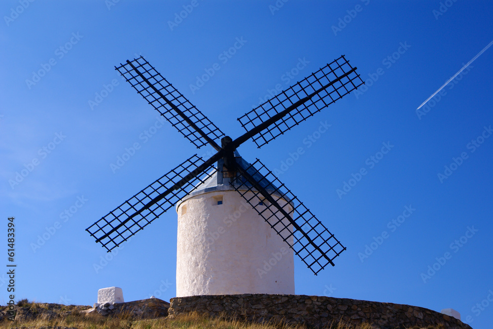 Cervantes Don Quixote windmills and Consuegra castle. Castile La