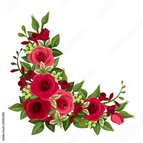 Fototapeta Naklejka Na Ścianę i Meble -  Red roses corner. Vector illustration.