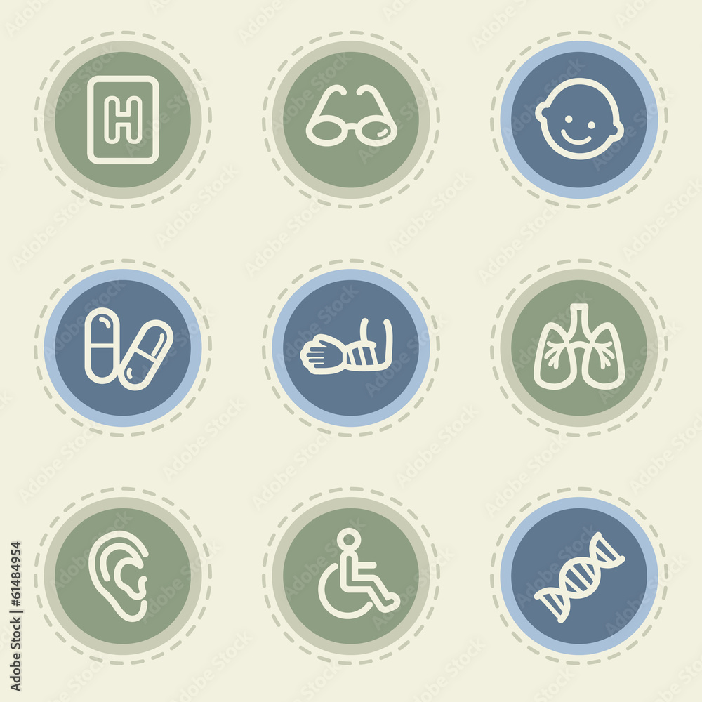 Medicine web icon set 2, vintage buttons