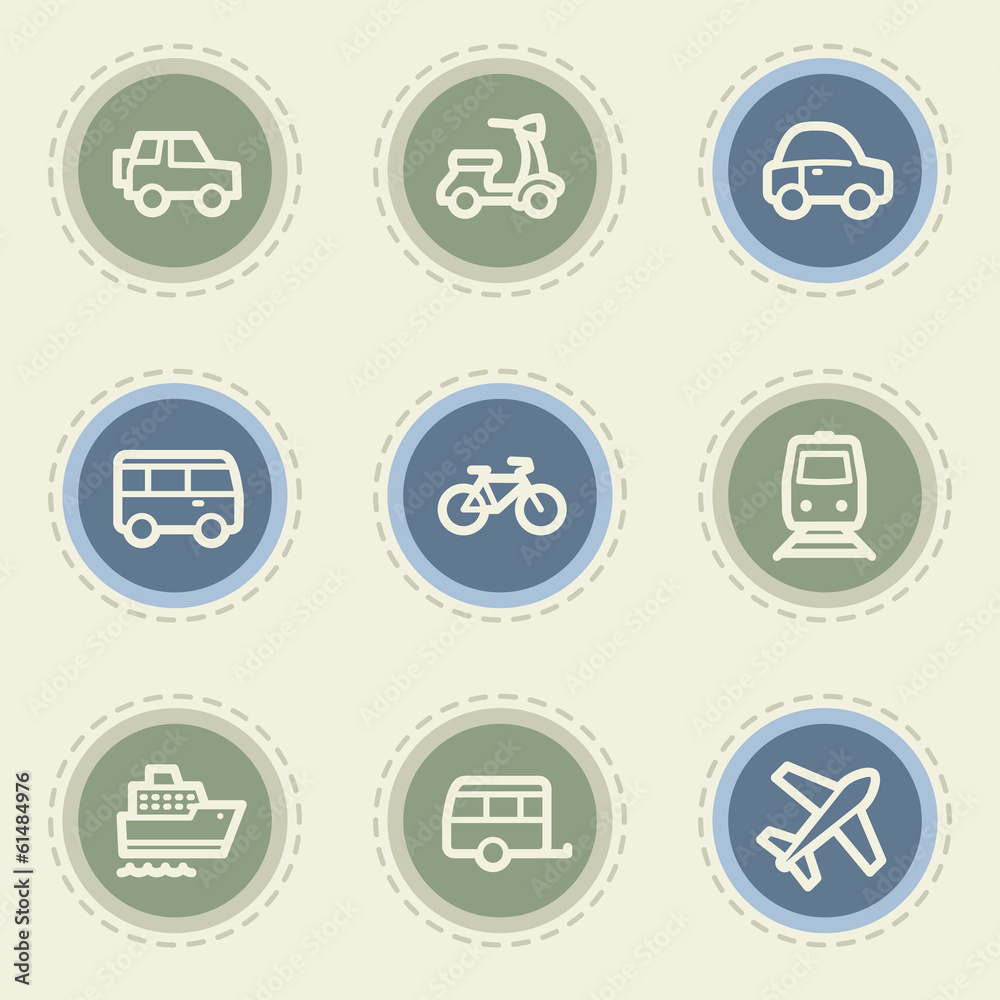 Transport web icon set, vintage buttons