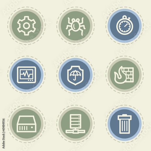 Internet security web icon set, vintage buttons