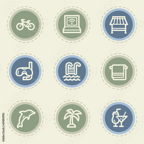 Vacation web icon set, vintage buttons