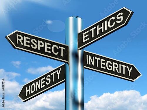 Respect Ethics Honest Integrity Signpost Means Good Qualities
