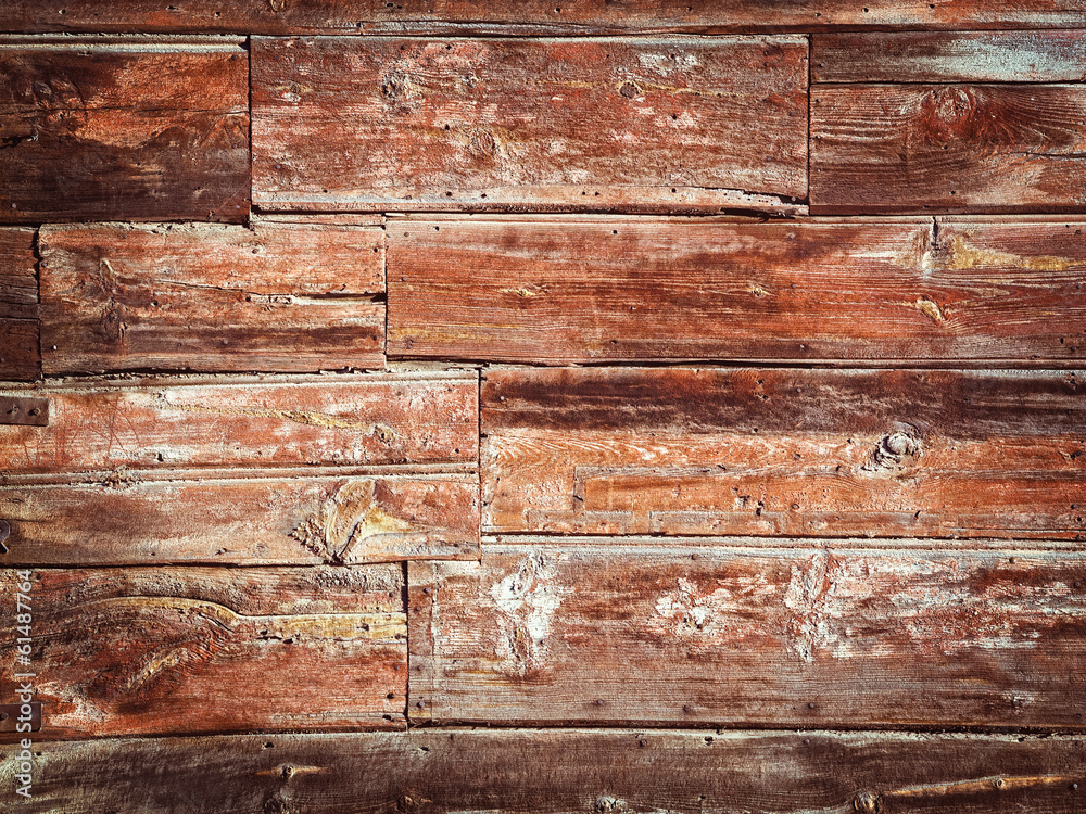 Fototapeta premium Stary Drewniany tło - rocznik z czerwonymi i brown kolorami