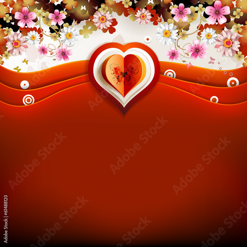 Valentine's day card with heart and flowers