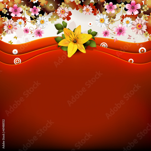 Red background with flowers