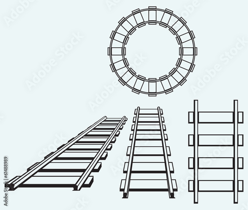 Set railroad isolated on blue background