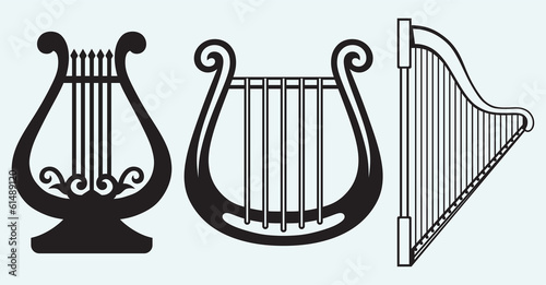 Illustration of lyre isolated on blue background