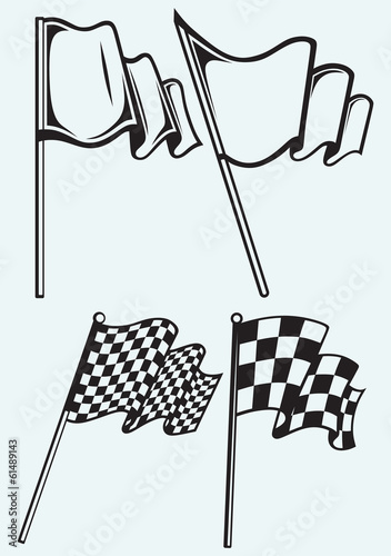 Checkered flags isolated on blue background