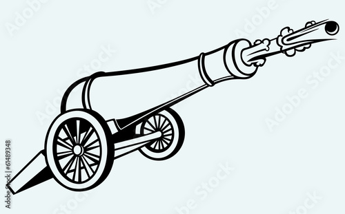Medieval cannon isolated on blue background