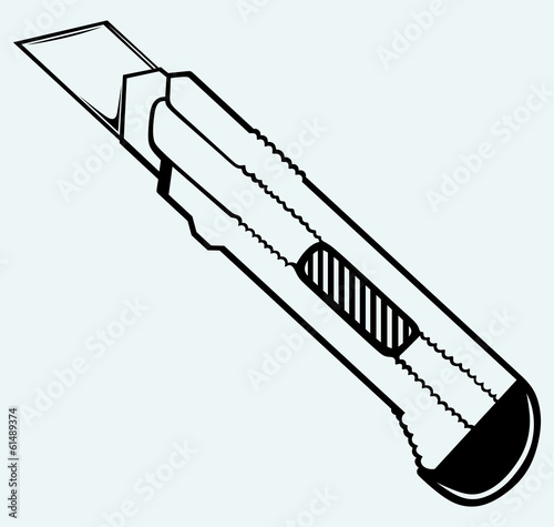 Office knife. Image isolated on blue background