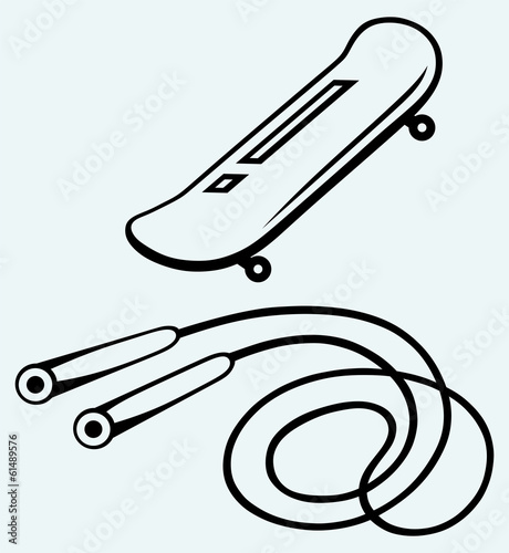 Skateboard and skipping rope