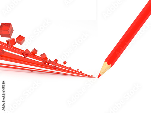 Красный карандаш рисует объемную дорожку из полосок и кубиков