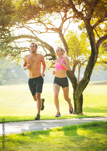 Couple running together in the park