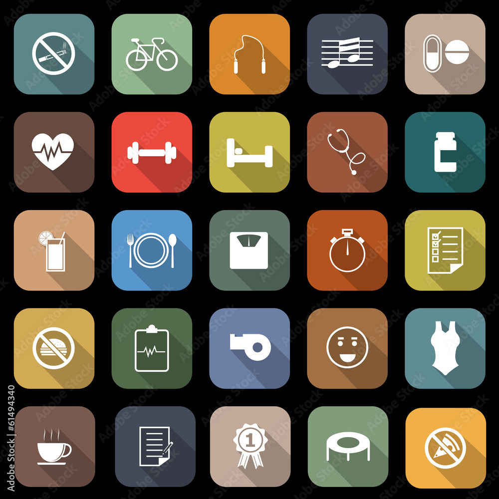 Wellness flat icons with long shadow Wellness flat icons with long shadow