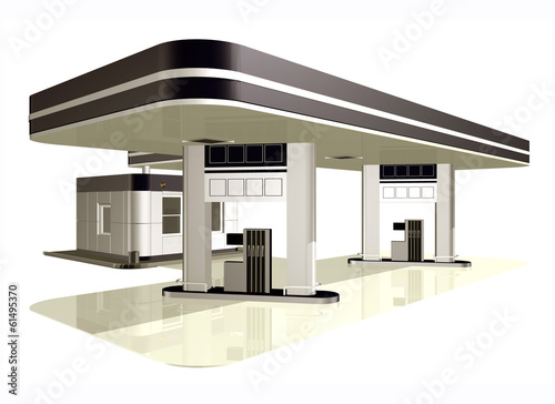 Gasoline Station and market - 3D concept.