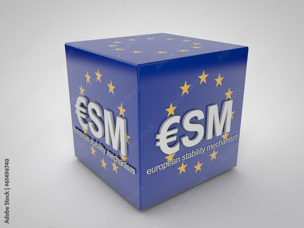 ESM european stability mechanism on blue cube with european ESM european stability mechanism on blue cube with european