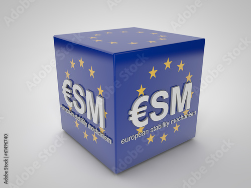 ESM european stability mechanism on blue cube with european